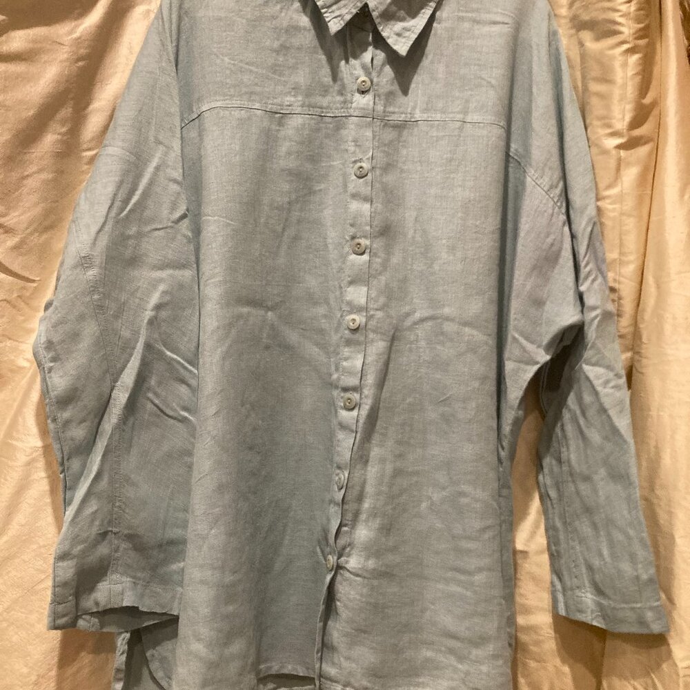 FLAX 100% Linen Top Medium Light Blue